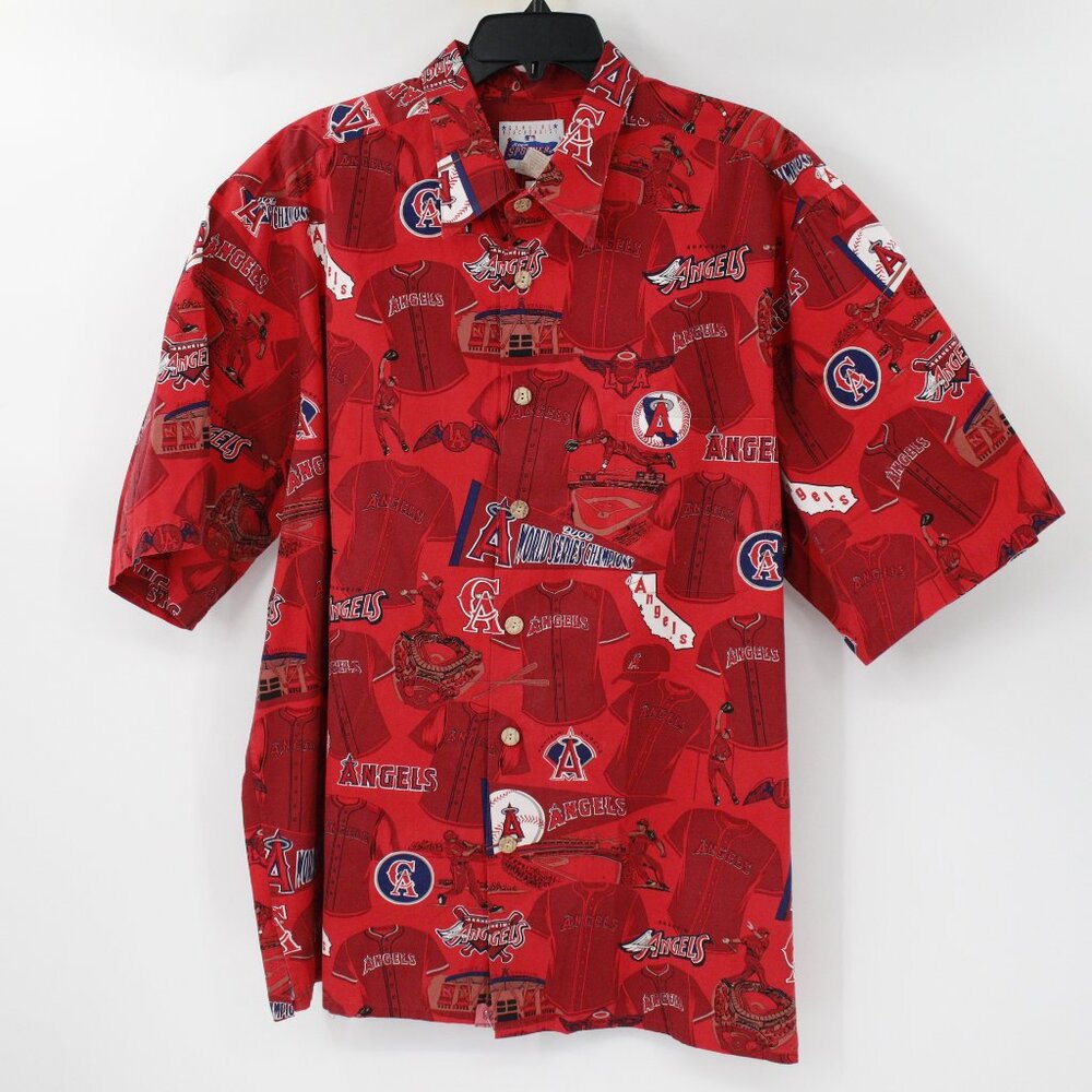 Reyn Spooner Shirt Mens 2XL Anaheim Angels World‎ Series Champs Hawaiian Red